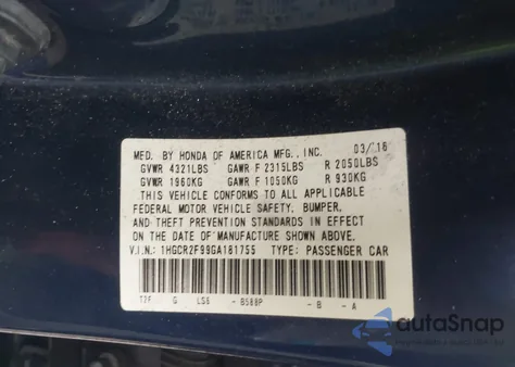 2016 Honda Accord Ex-L from USA, damaged, VIN 1HGCR2F99GA181755